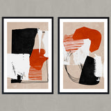 Set de Cuadros Abstracto Naranja blanco y negro I y II