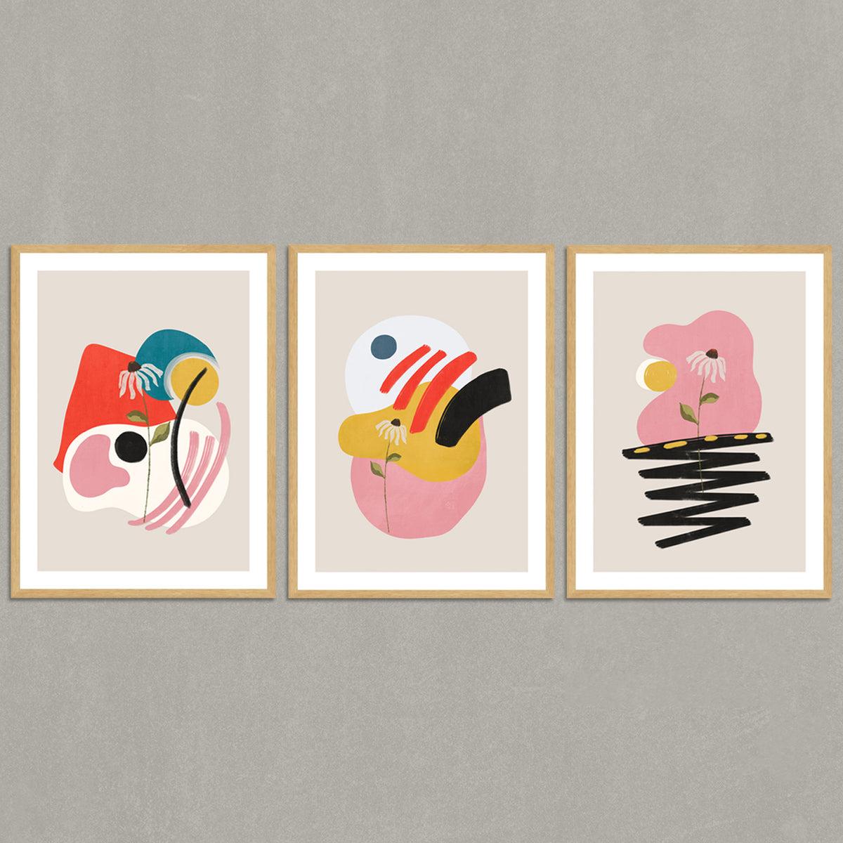 Set de Cuadros Abstract Shapes & Flower