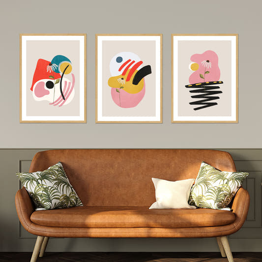 Set de Cuadros Abstract Shapes & Flower