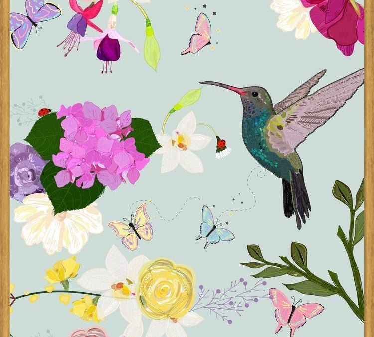 Cuadro Hummingbird and Flowers. Hydrangea, Vanilla, Fucis
