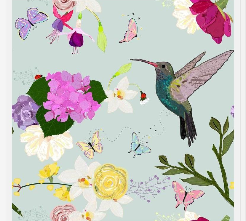 Cuadro Hummingbird and Flowers. Hydrangea, Vanilla, Fucis