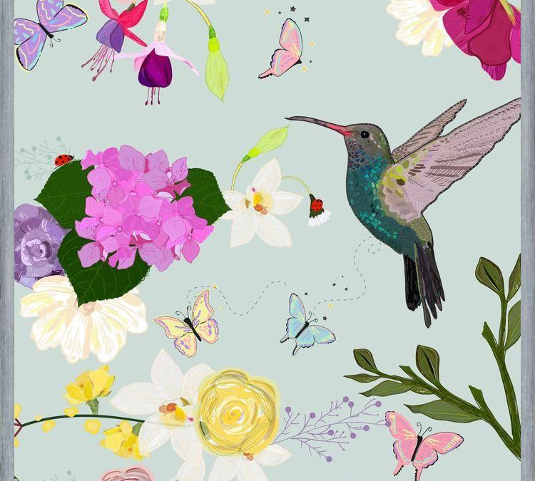 Cuadro Hummingbird and Flowers. Hydrangea, Vanilla, Fucis