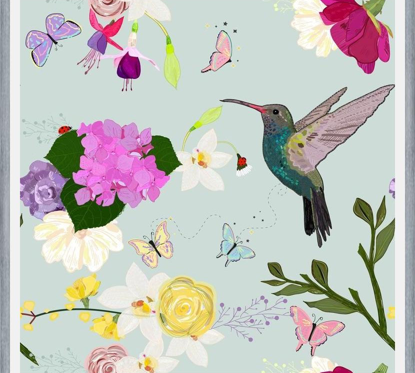 Cuadro Hummingbird and Flowers. Hydrangea, Vanilla, Fucis