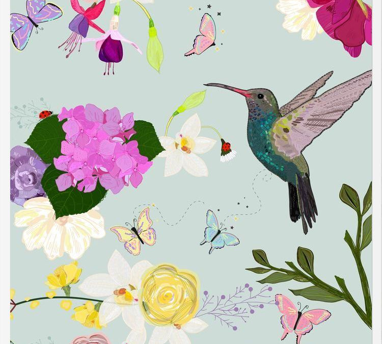 Cuadro Hummingbird and Flowers. Hydrangea, Vanilla, Fucis