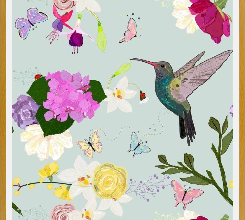 Cuadro Hummingbird and Flowers. Hydrangea, Vanilla, Fucis