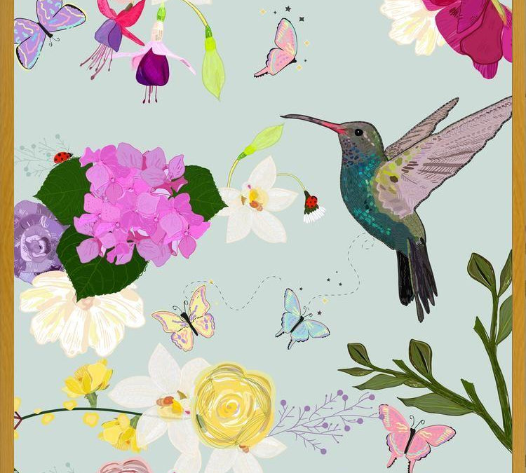 Cuadro Hummingbird and Flowers. Hydrangea, Vanilla, Fucis