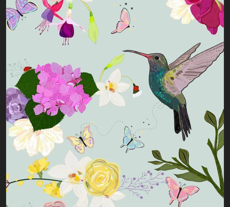 Cuadro Hummingbird and Flowers. Hydrangea, Vanilla, Fucis