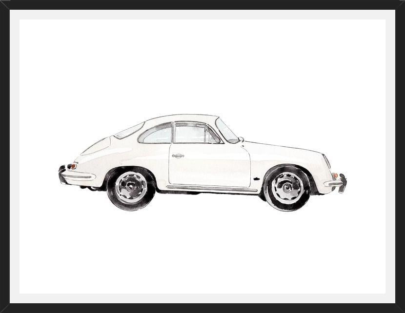 Cuadro Vintage White Porsche Car