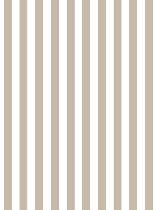 Papel mural Archie Brown, detalle del diseño: rayas verticales anchas en beige caqui y blanco.