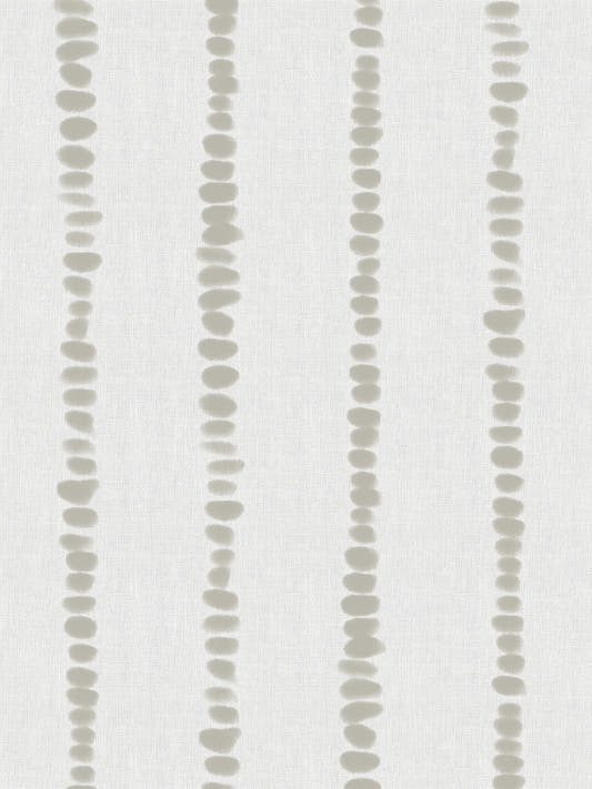 Papel mural Pencil Greige, detalle del diseño: rayas verticales punteadas a mano alzada en greige sobre lino blanco.