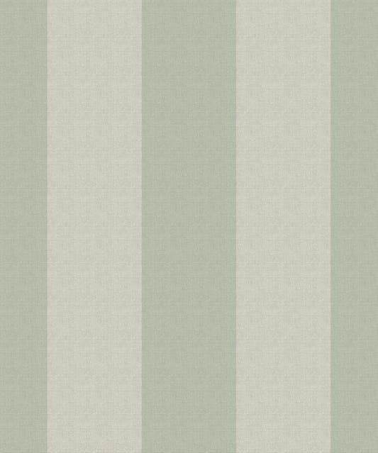 Papel mural Rafia Stripes Aqua, detalle del diseño: rayas verticales anchas en verde agua y crema con textura de rafia.