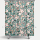 Cortina de Baño Abstract Flowers Petals Green