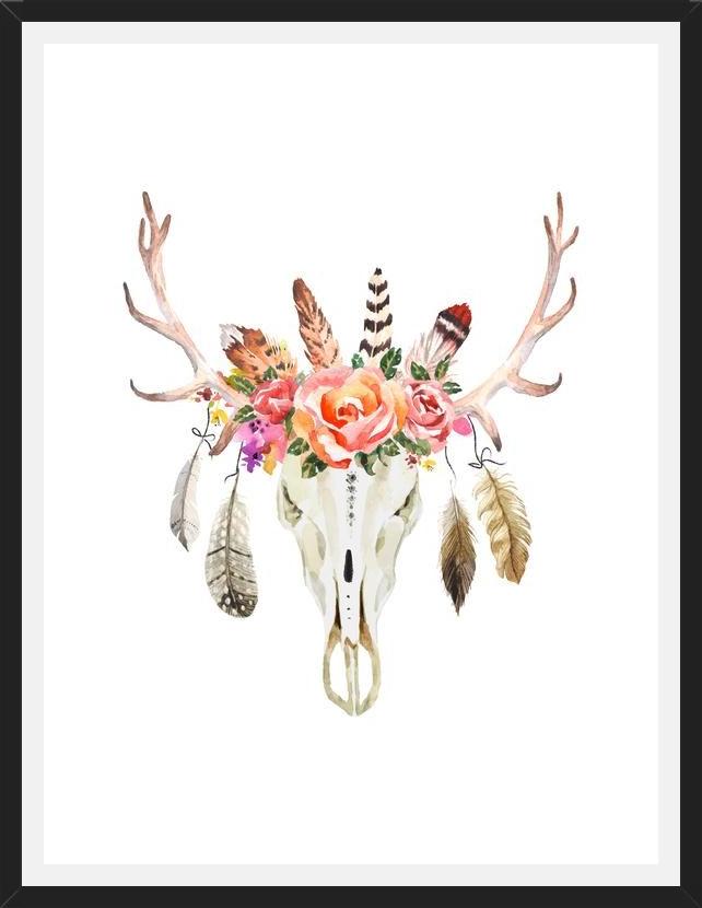 Cuadro Boho Floral Skull