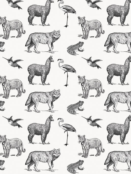 Mantel de hule Animales chilenos byn, detalle del diseño