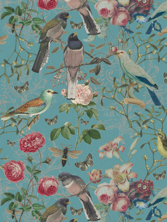 Mantel de hule Botanique bleu, detalle del diseño