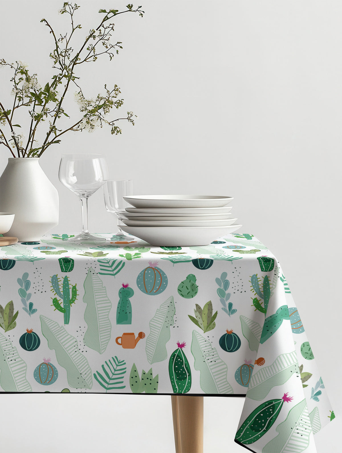 Mantel de hule Cactus and Flowers Tropical Pattern sobre una mesa