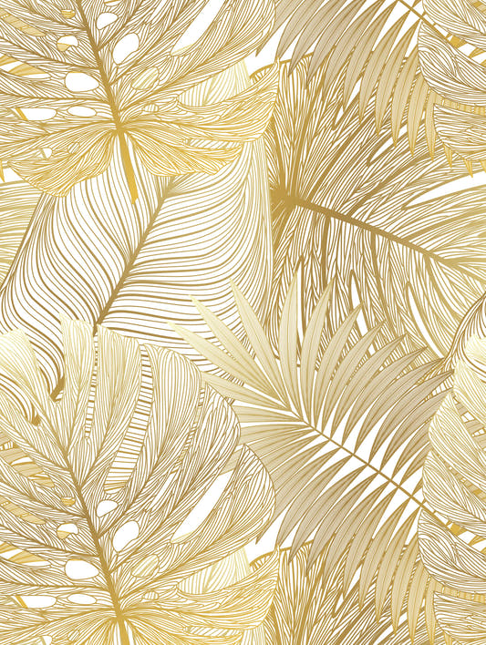 Mantel de hule Golden Monstera, detalle del diseño