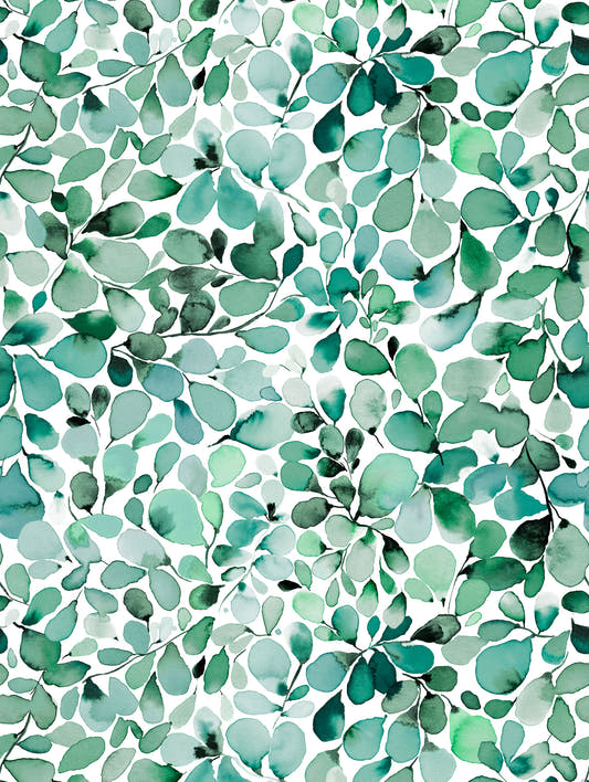 Mantel de hule Leaffy Eucalyptus Green, detalle del diseño