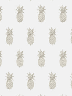 Detalle del mantel de hule Pineapples cream: piñas dibujadas en beige sobre fondo blanco