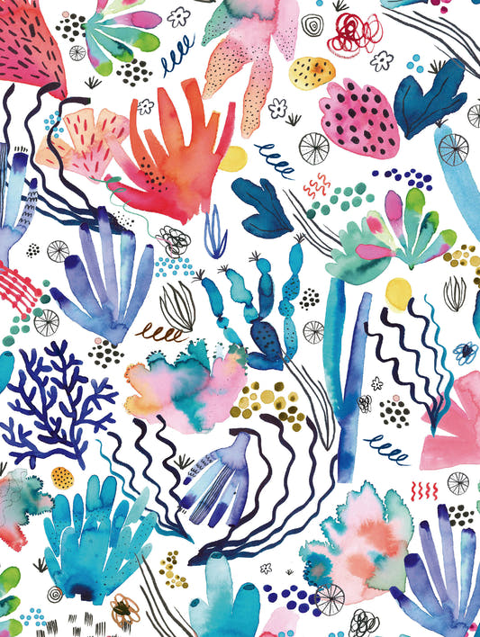 Mantel de hule Watercolor Coral Reef Multicolored, detalle del diseño