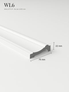 Moldura muro WL6 con sus medidas: 75 mm de alto y 22 mm de saliente