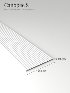 Panel Canopee S con sus medidas: 250 mm de ancho, 9,5 mm de espesor y 2.600 mm de largo