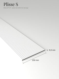 Panel Plisse S con sus medidas: 250 mm de ancho, 9,5 mm de espesor y 2.600 mm de largo
