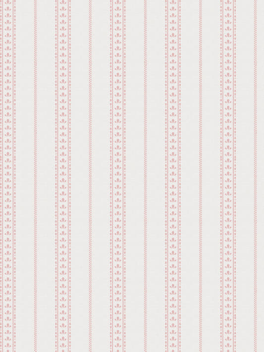 Papel mural Elisa Rosado, detalle del diseño: rayas finas con guarda de puntos rosados.