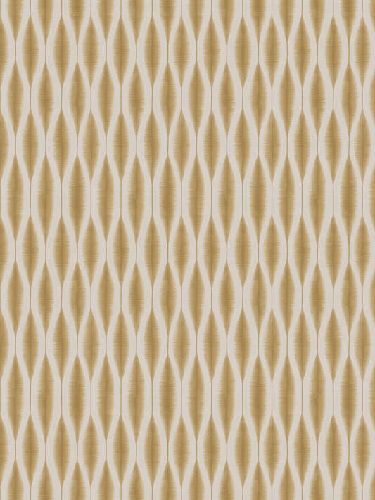 Papel mural Hanae Mustard, detalle del diseño: ondas verticales entrelazadas en mostaza.