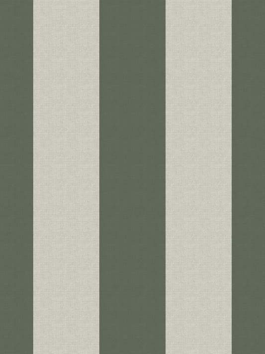 Papel mural Rafia Stripes Green, detalle del diseño: rayas verticales anchas en verde oliva y crema con textura de rafia.