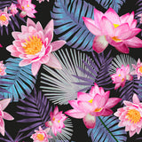 Mantel de Hule Hand Drawn Pink Lotus Flower Black
