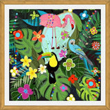 Cuadro Tropical flowers and birds. Vibrant colored botani