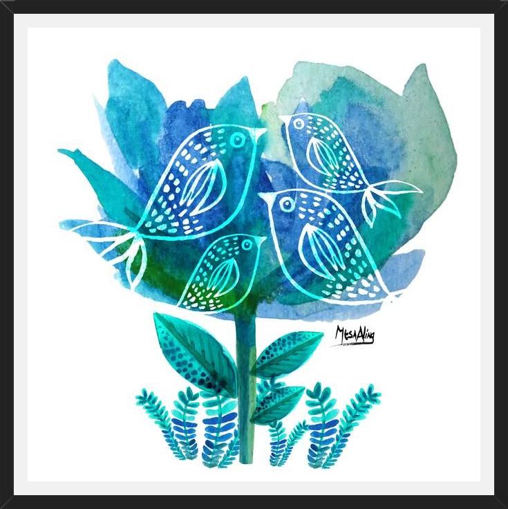 Cuadro pajaritos tulip blu