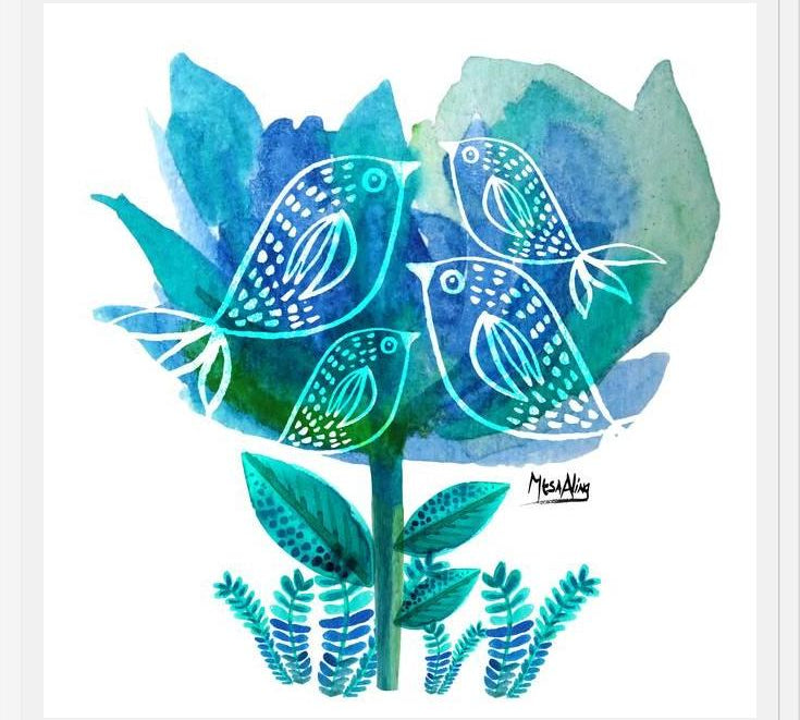 Cuadro pajaritos tulip blu