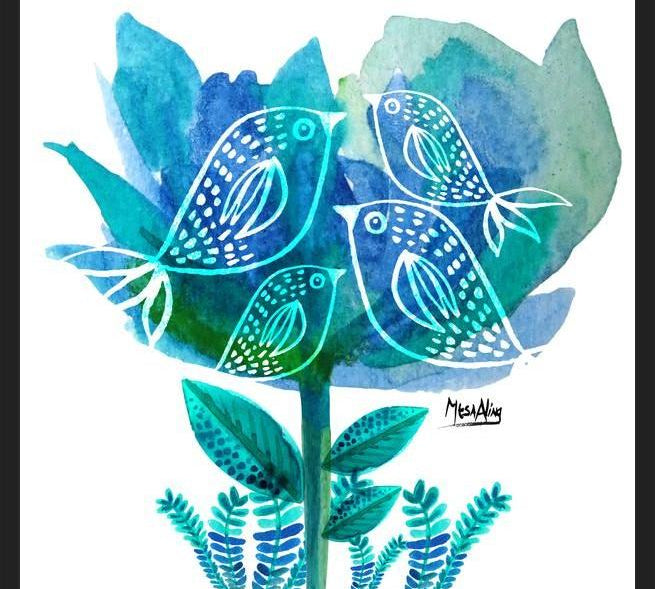 Cuadro pajaritos tulip blu
