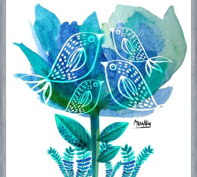 Cuadro pajaritos tulip blu