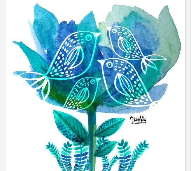Cuadro pajaritos tulip blu