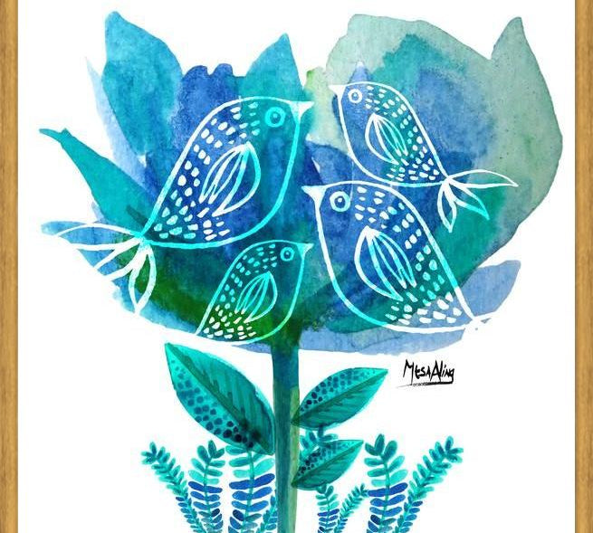 Cuadro pajaritos tulip blu