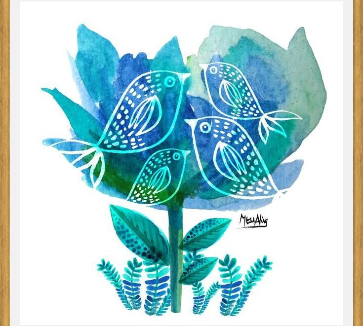 Cuadro pajaritos tulip blu