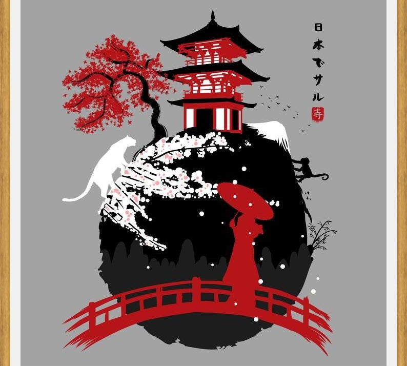 Cuadro Geisha in bridge temple