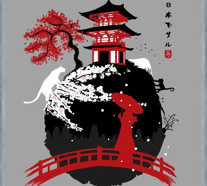 Cuadro Geisha in bridge temple