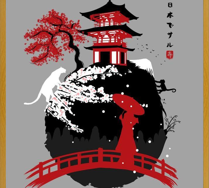Cuadro Geisha in bridge temple
