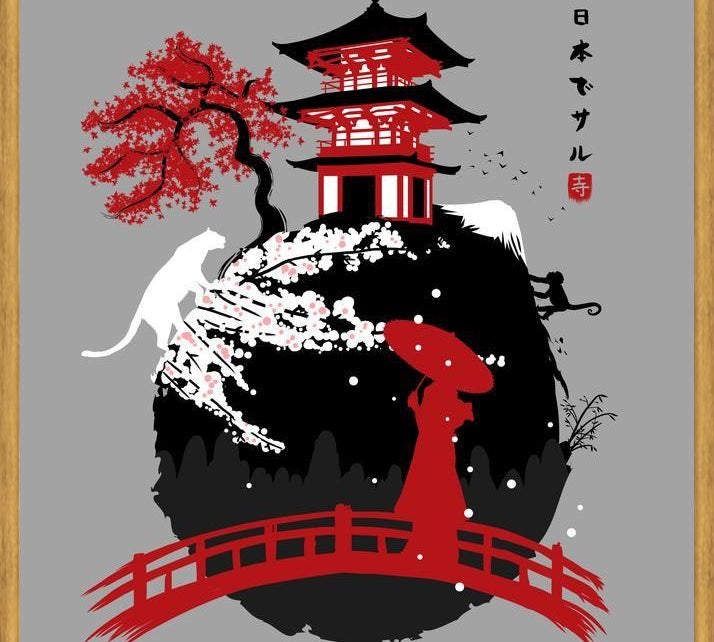 Cuadro Geisha in bridge temple