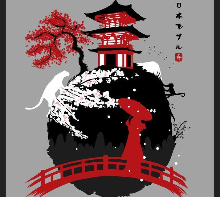 Cuadro Geisha in bridge temple