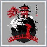 Cuadro Geisha in bridge temple