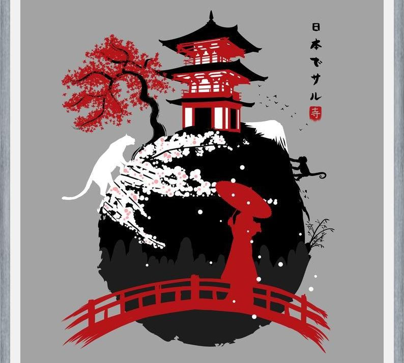 Cuadro Geisha in bridge temple