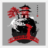 Cuadro Geisha in bridge temple