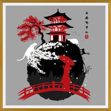 Cuadro Geisha in bridge temple