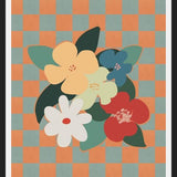 Cuadro Retro Flowers on Checkerboard 01