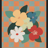 Cuadro Retro Flowers on Checkerboard 01